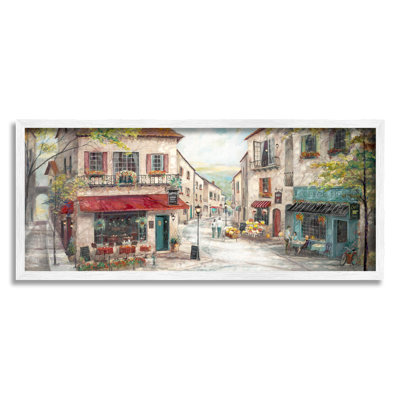 «Traditional Town Square Landscape Vintage Bistro Architecture», art mural surdimensionné sur toile tendue par Ruane Manning