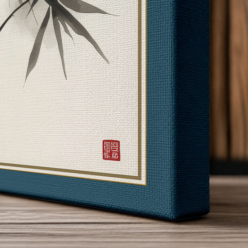 Bamboo in Ink Japandi - Wrapped Canvas, 30x20 - 76.2 x 50.8 cm, Teal Border