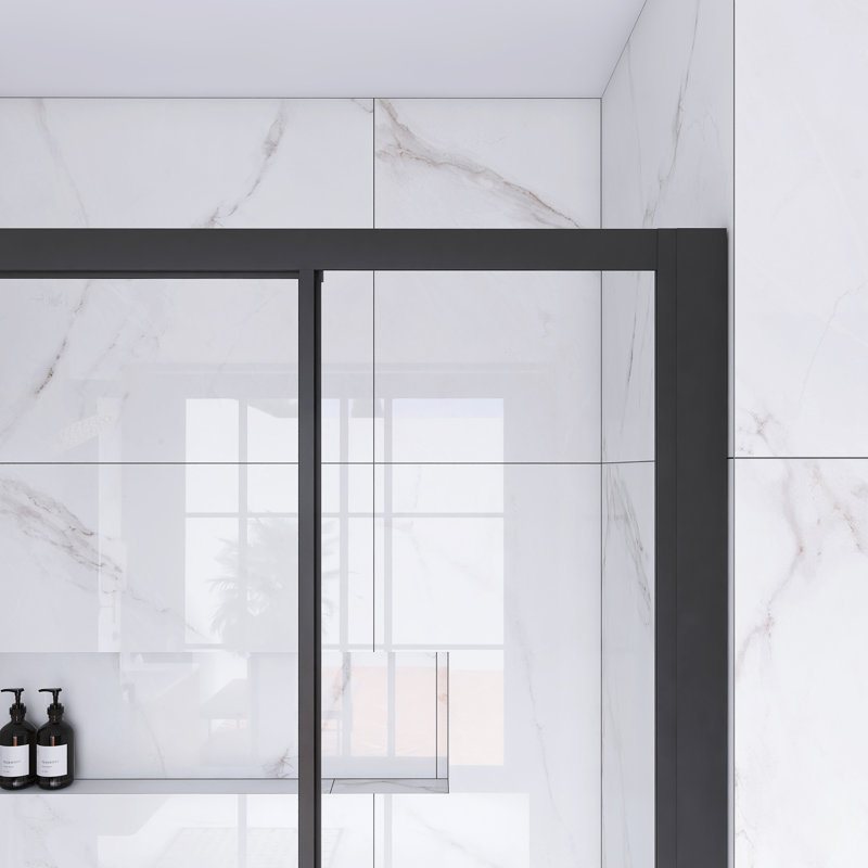 54" x 70" Matte Black Sliding Semi-Frameless Shower Door