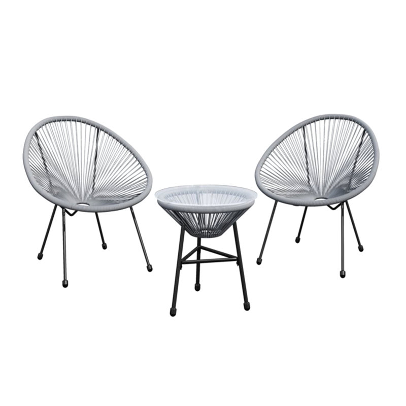 3-Piece Acapulco Wicker Patio Bistro Set With 2 Gray Chairs & Glass Table