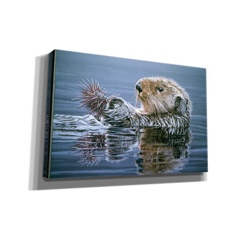 Loutre de mer avec oursin sur toile par Ron Parker, H 26 po x l 40 po x P 1,5 po