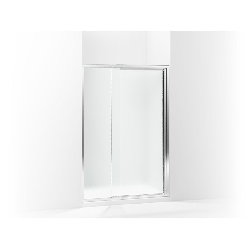 Vista Pivot II 75'' H Pivot Framed Shower Door with Pattern Glass, Silver
