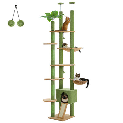 Tall Cat Tree, Floor To Ceiling Cat Tree Tower Adjustable [90.5''-100.4''=230-252CM] With Cat Condo, Cat Hammock And Scratching Post, Climbing Tree For Indoor Large Cats