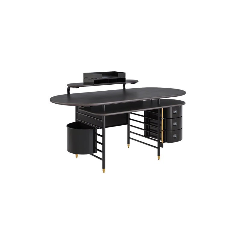 Frank Lloyd Wright Racine Desk with Storage and Accessories, 35" H x 72" W x 37" D, Oak Black/Black