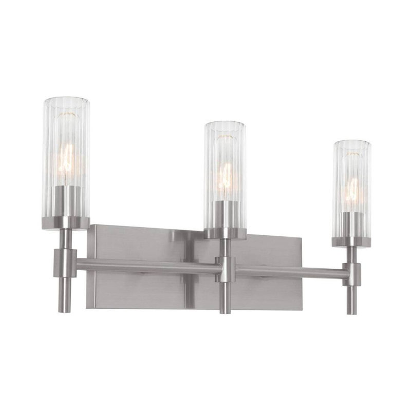 0684F2A169CE4452892C1F3B82D1AC05 Meuble-lavabo Huntington 24 po à trois lumières, base moyenne, nickel satiné, Nickel satiné