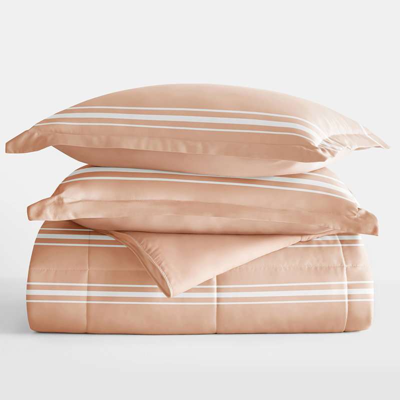 King Rose Striped Reversible Microfiber Comforter Set