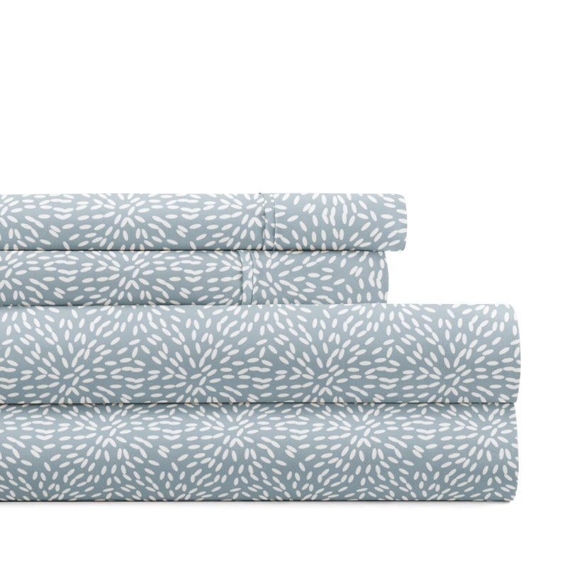 Twin Blue Floral Microfiber Contour Sheet Set