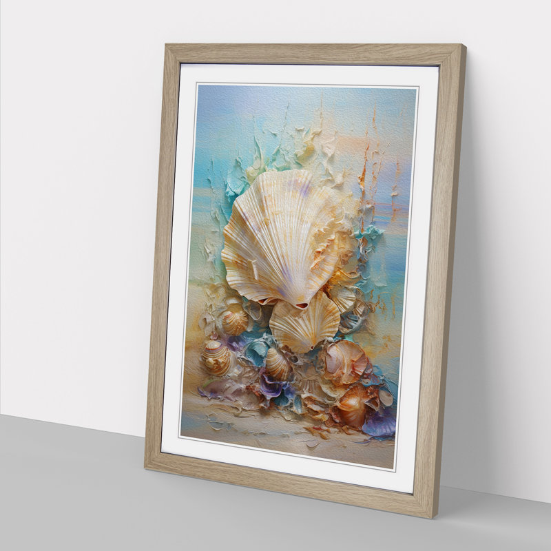 Seashell Impressionism - Single Picture Frame Print on Wood, Oak Framed, 34cm H x 25cm W x 2cm D