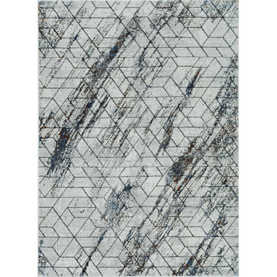 Tapis géométrique rectangulaire en polyester tissé à la machine 6 pi 7 po x 9 pi 6 po Dorante