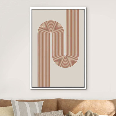 IDÉE4WALL, reproduction d'art sur toile encadrée, brun clair, rétro, motif de vague Mid-Century, formes abstraites, illustrations, minimalisme, géométrique décoratif pour le salon, la chambre à coucher, le bureau