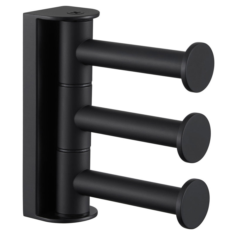 Wall Mounted Bathroom Swivel Robe Hook, Matte Black