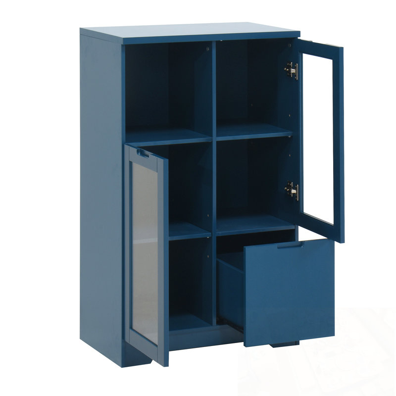 Wood Arria with glass door and open storage, Blue