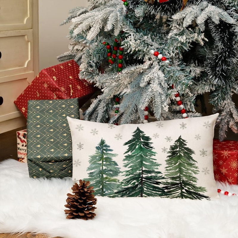 Housse de coussin de Noël décorations flocons de neige arbres de Noël 12 x 20 pouces décorations de taie d'oreiller d'hiver pour canapé de canapé (vert) AA038-12
