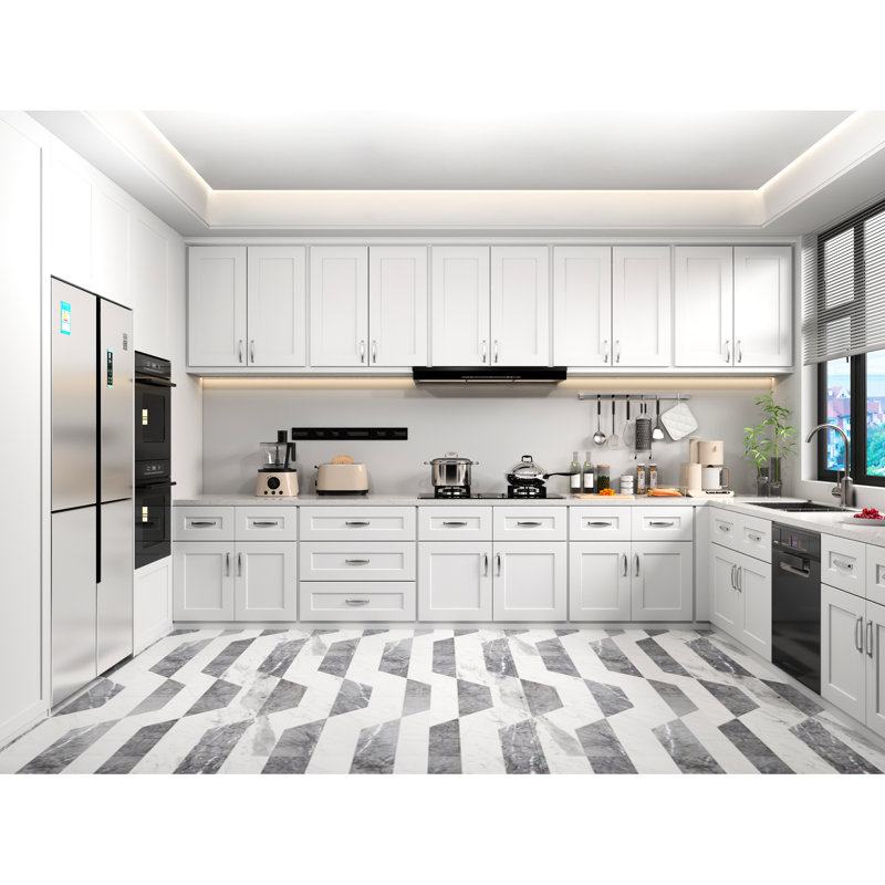Armoire en bois blanc abordable avec charnières à fermeture en douceur et tablettes réglables pour le garage de salle de bain H 27 po x P 12 po x P 36 po.