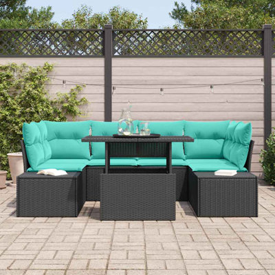 Ensemble de canapé de jardin Vidaxl 7 pièces noir et turquoise 100 x 55 x 73 cm