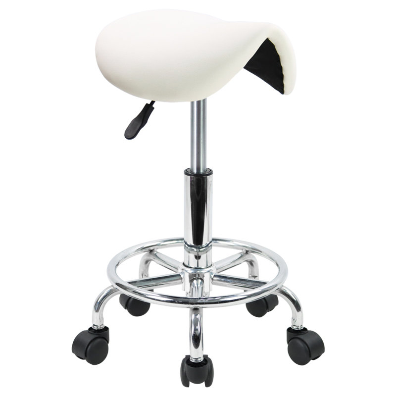 Adjustable Rolling Stool With Wheels  Chair , White