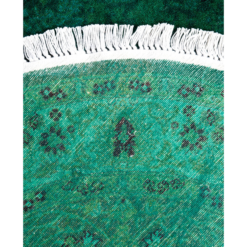Overdyed Hand-Knotted Wool Modern-Contemporary Green Area Rug 3' 1" x 3' 1"