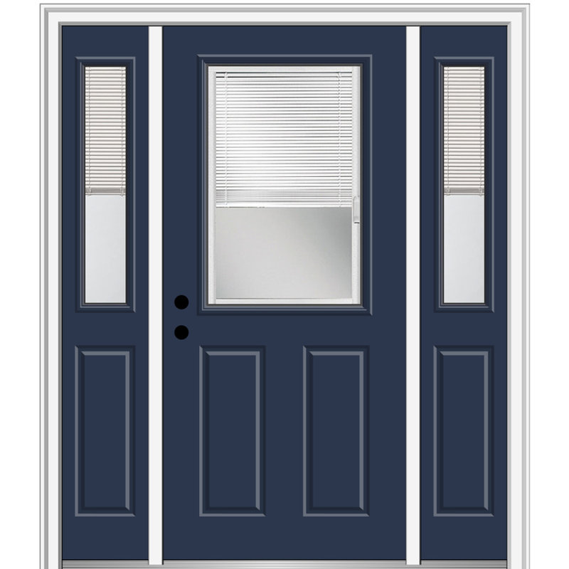 Porte d'entrée pré-suspendue en fibre de verre préfinie lisse, H 80 po x l 64 po x P 1,75 po, Naval
