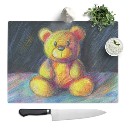 Teddy Bear Crayon  Glass Chopping Board
