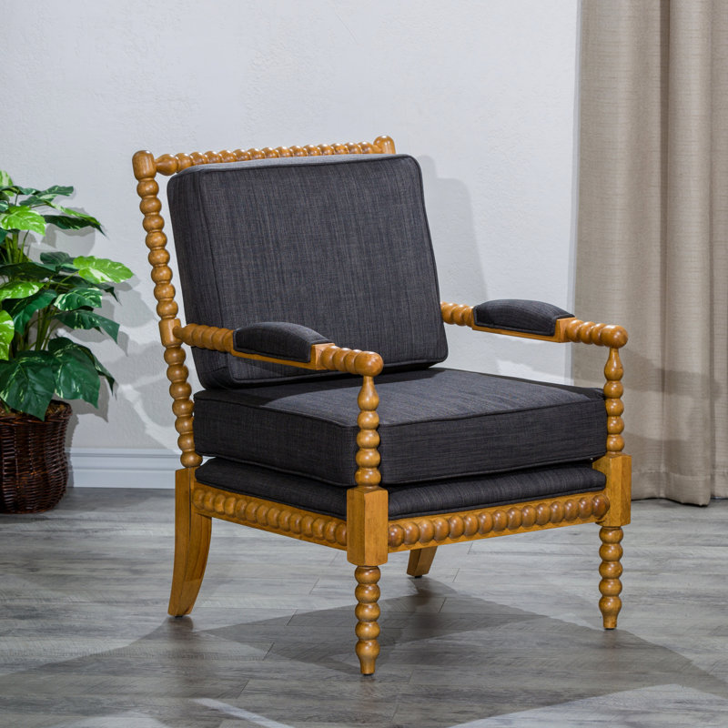 Fauteuil Spindle en finition de chêne vieilli et gris anthracite, confortable, l 27,75 po x P 33,25 po, style classique, tissu