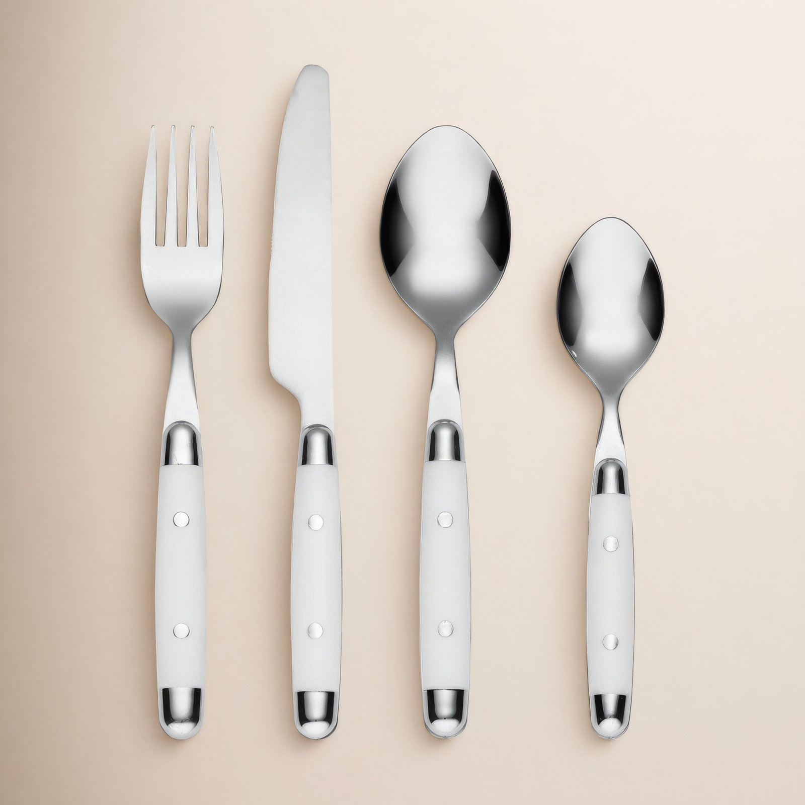 Stainless Steel Flatware Set - Service for 4, White
