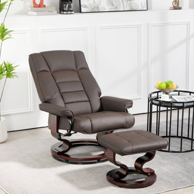 Recliner With Ottoman, Swivel Recliner Chair And Ottoman, Faux Leather Reclining Chair With High Back And Wood Frame For Living Room, Bedroom (Chair) by Inbox Zero