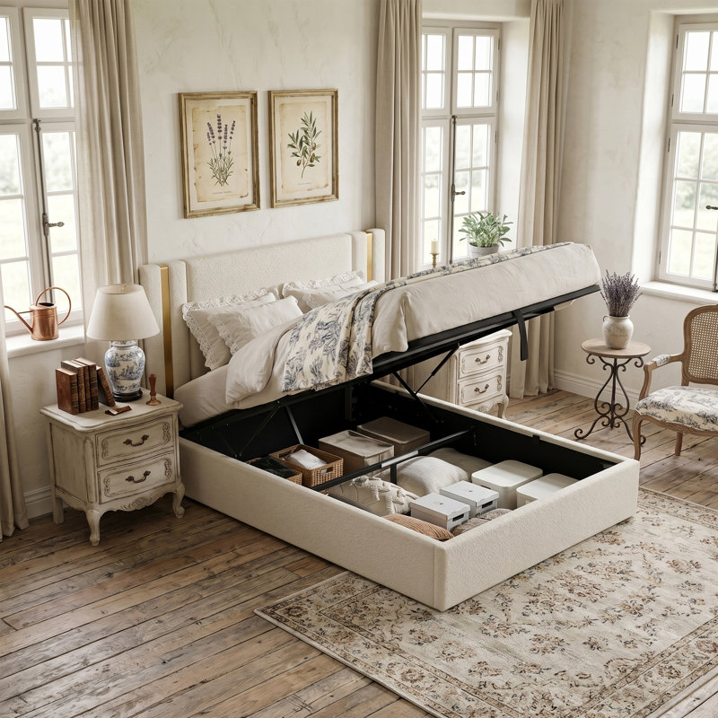 Lit plateforme tapissier Modern, Blanc, Grand lit