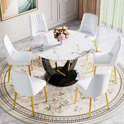 48" Modern Round Dining Table For 4-6 With Tempered Glass Tabletop