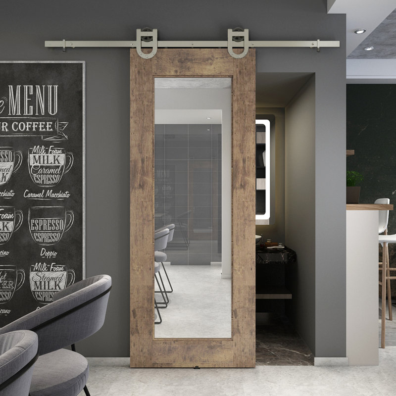 Reflex 84'' Solid Wood Mirrored Unfinished without Installation Hardware Kit Barn Door, 33" x 84"
