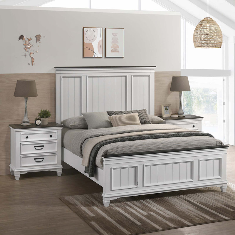 Ensemble de chambre à coucher, Lit, deux tables de chevet, Grand