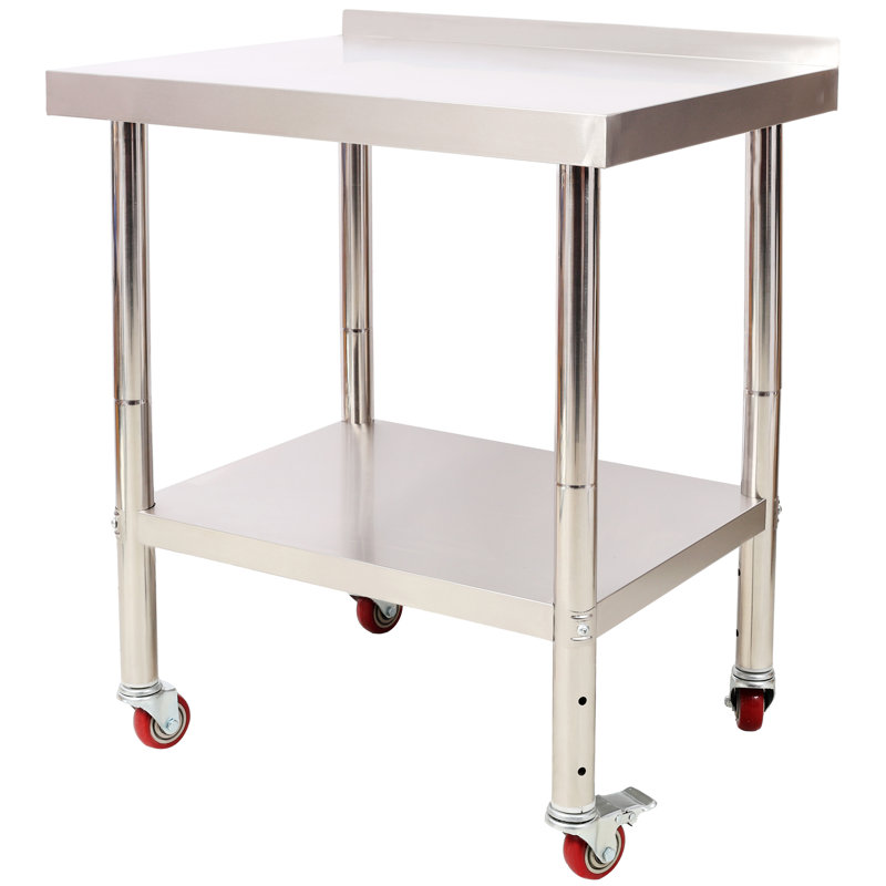 Stainless Steel 30 X 24 35-1/2 Inch Heavy Duty Prep Table With 440Lbs Capacity, Backsplash, Adjustable Undershelf And 4 For Laundry Storage Needs Worktable Load, Shelf Kitchen