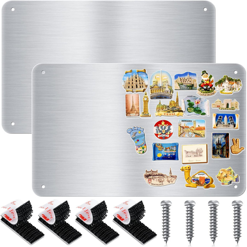2 Pack Metal Magnet Boards 17.7 X 11.8 In Stainless Steel Message Board With 8 Pack Lock Tapes And Screws Magnet Bulletin Board To Display For Memo To Do List Refrigerator Compartment Cabinet
