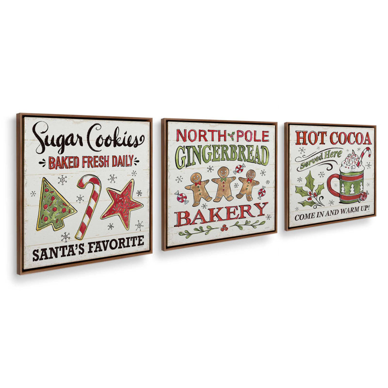 «Santa's Favorite Sugar Cookies», ensemble de 3 impressions sur toile, H 33 po x l 99 po, Noyer