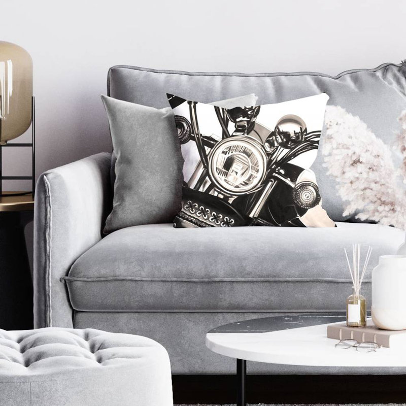 Realistic sepia motorcycle - 20"x20" Throw pillow cover - Poly twill - Print on demand, 20"H x 20"W, Brown