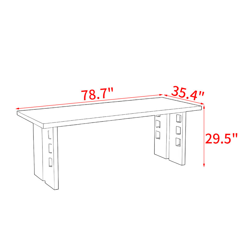 Modern simple rectangular solid wood dining table, 29.5"H x 78.7"L x 35.4"W