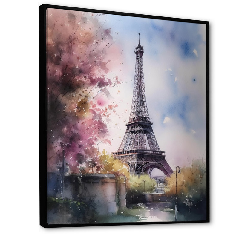 «Beautiful Eiffel Tower In Paris V», art sur toile Paris, H 40 po x l 30 po x P 1,5 po, Cadre flottant noir