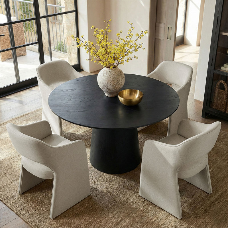 4 - Person Dining Table Sets With Round Table & 4 Upholstered Waterproof Chairs, Beige