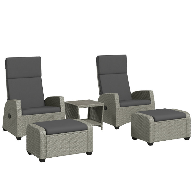 Wicker 2 - Person Garden Lounge Set with Cushions, Light Grey, Dark Grey