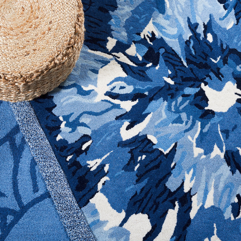 Tapis bleu en laine touffeté à la main Thambo, Tapis de couloir 2 pi 3 po x 8 pi