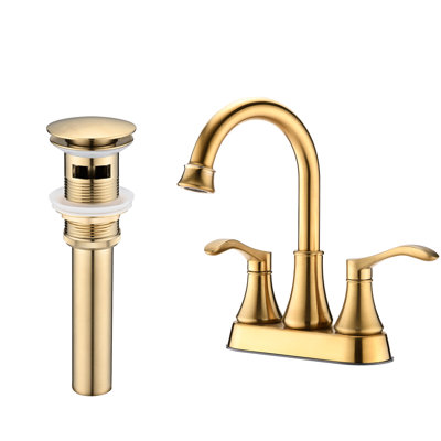 Robinet de salle de bain en or brossé - 4 pouces, bec pivotant à 360 ° avec bonde escamotable, fabrication en métal, antirouille, économiseur d'eau, cartouche de disque en céramique goutte à goutte, poignées doubles élégantes, débit de 1,8 gallon par minute 4 po