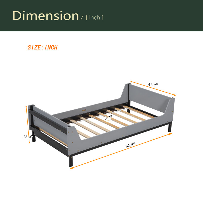 Lit simple avec tête de lit, pied de lit, garde-fous, support de rangement de bout de lit intégré