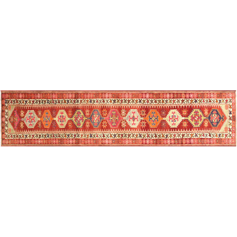 One-of-a-Kind Hand-Knotted 1960s 2'10" x 12'2" Runner Wool Area Rug in Red/Orange/Blue/Ivory