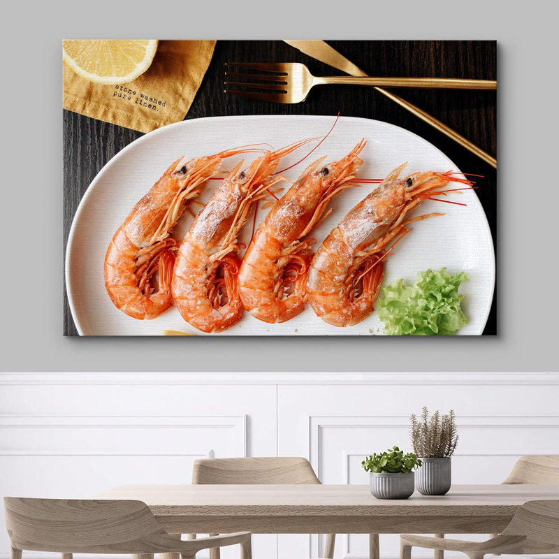 Kitchen Food " Vibrant Pink Red Langoustine Prawn Shrimp ", 12" H x 18" W