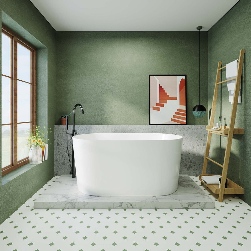 Baignoire autoportante en acrylique, petite baignoire avec trop-plein chromé et bonde