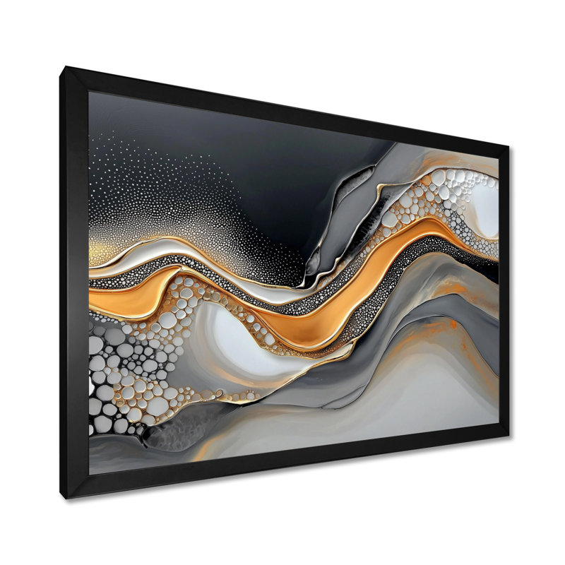 Fractale dorée et grise à l'encre Shift II - reproduction d'art moderne abstrait transitionnel, H 12 po x l 20 po, Noir