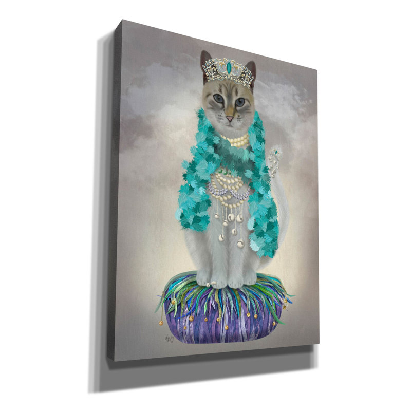 «Grey Cat With Bells, Full» par Fab Funky, art mural sur toile, H 16 po x l 12 po x P 0,75 po