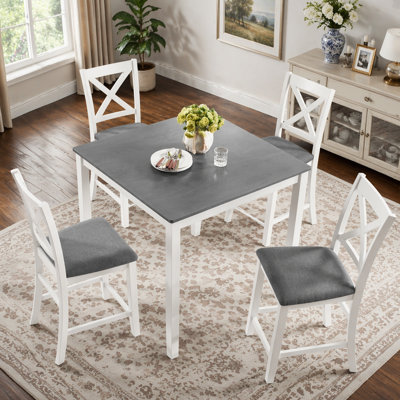 5-Piece Counter Height Dining Table Set With 4 Chairs, Classic Wooden Dining Table Set For 4, Modern And Simple Design 4-Person Dining Table Set For S