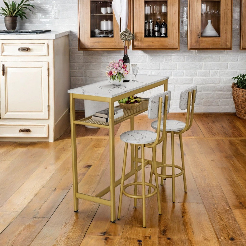 Ensemble de table de salle à manger à hauteur de comptoir compacte avec tabourets pliables, 3