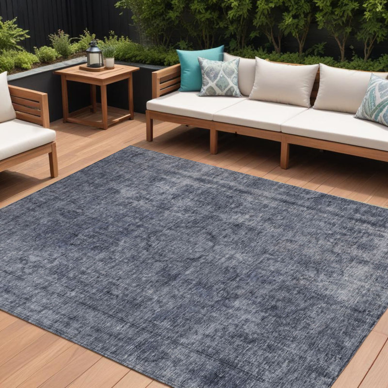 Tapis intérieur / extérieur 8 pi x 10 pi bleu et gris lavable