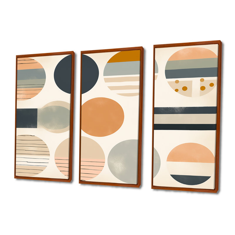 Ensemble de décoration murale géométrique équilibre géométrique orange pastel I, Cadre flottant brun